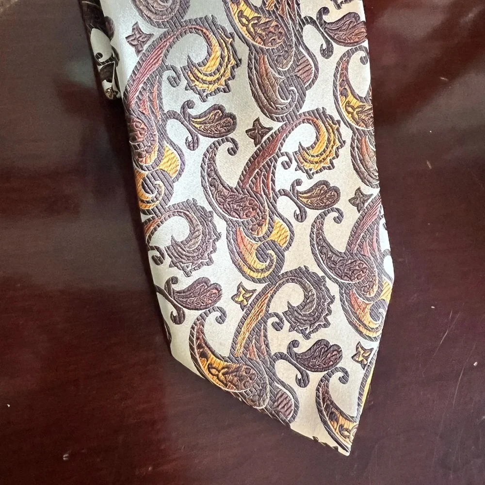 Zianetti Mens Paisley Silk Tie with Gold Accents - Picture 4 of 9
